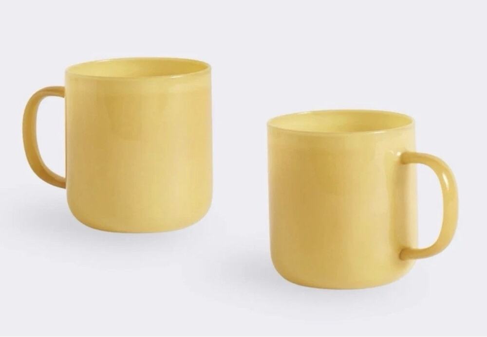 HAY Borosilicate Handmade Glass Mugs Set Of 2 Jade Yellow 350 ML/11.75 OZ. - NEW